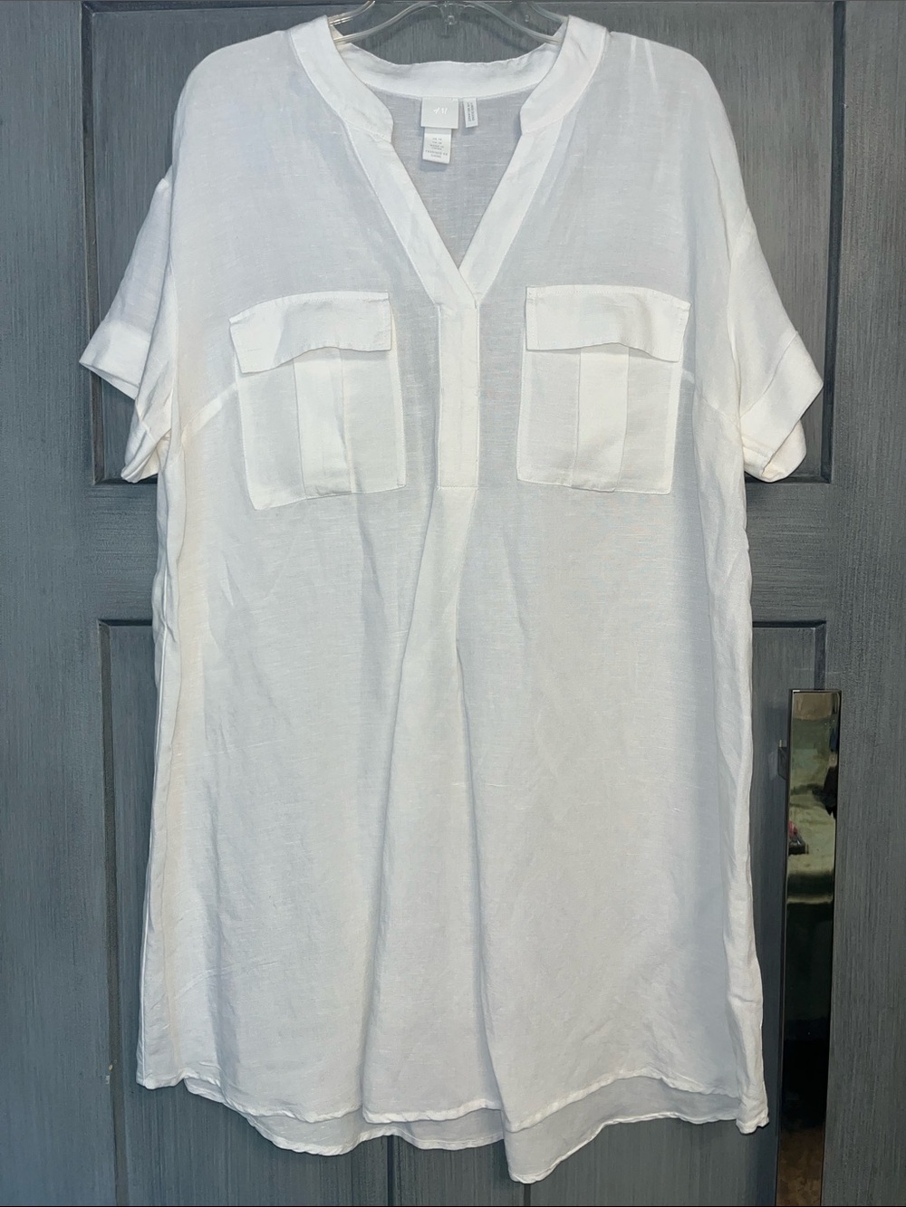 H&M Sz 10 White Linen Blend Women's Swim Coverup, boho, linen, lightweight